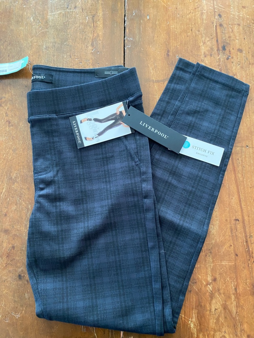 Liverpool Navy Plaid Stretch Skinny Pant